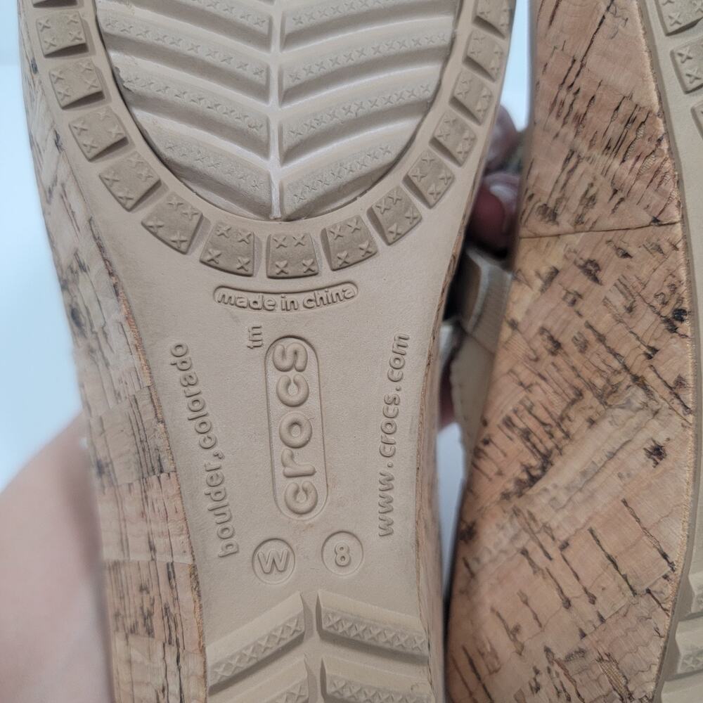 Crocs Womens 8W Aleigh Cork Wedge Strappy Slip On Sandals - Picture 8 of 10